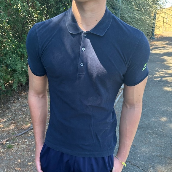 GUCCI SHOOTING LUCKY STAR NEON VOLT GREEN NAVY BLUE UNIFORM POLO SHIRT TENNIS S - Picture 14 of 16